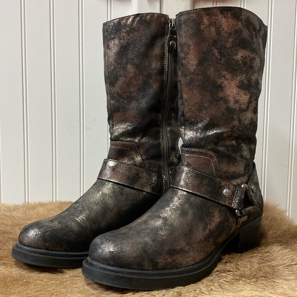 Simply Vera Metallic Biker Moto Boots 8 Punk Goth - Picture 3 of 10